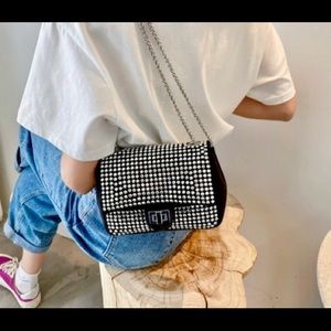 Suede Bag with Shimmering Studs and Chain Strap